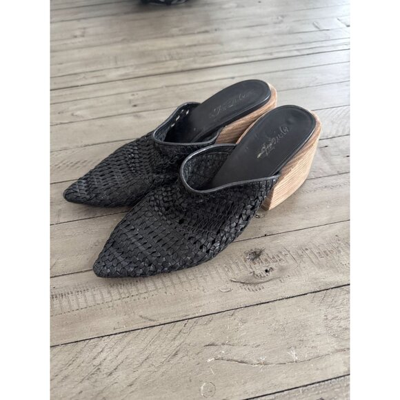 MARSELL Black Leather Weaved Woven Mule Slide Block Heel Sandals Size 37.5 - Picture 3 of 6